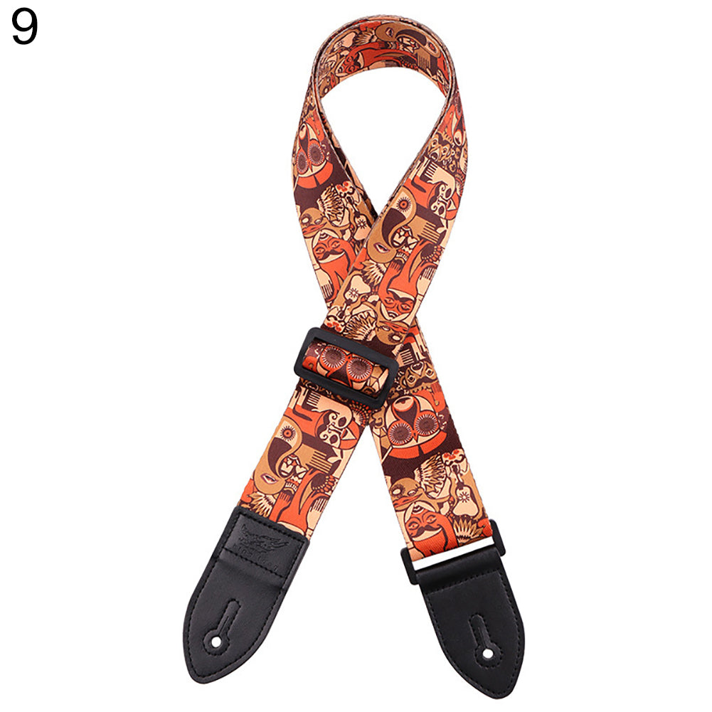 Fashion Printed Adjustable Faux Leather Acoustic Bass Guitar Anti-skid Strap Belt