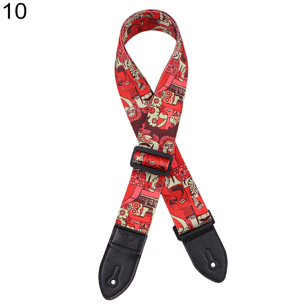 Fashion Printed Adjustable Faux Leather Acoustic Bass Guitar Anti-skid Strap Belt