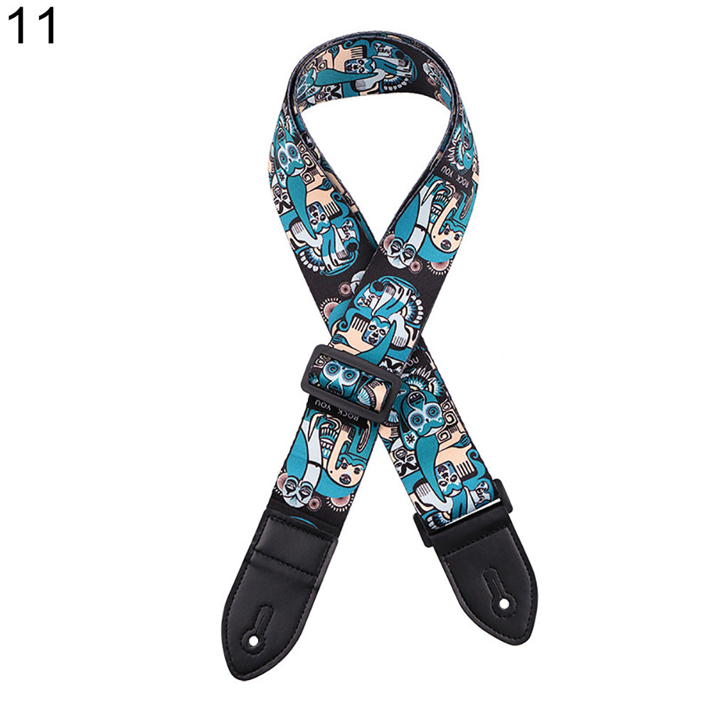 Fashion Printed Adjustable Faux Leather Acoustic Bass Guitar Anti-skid Strap Belt