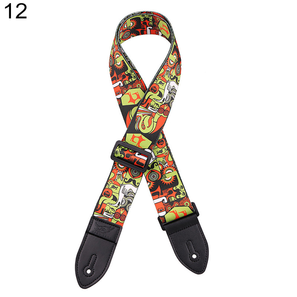 Fashion Printed Adjustable Faux Leather Acoustic Bass Guitar Anti-skid Strap Belt