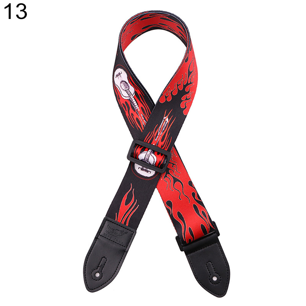 Fashion Printed Adjustable Faux Leather Acoustic Bass Guitar Anti-skid Strap Belt