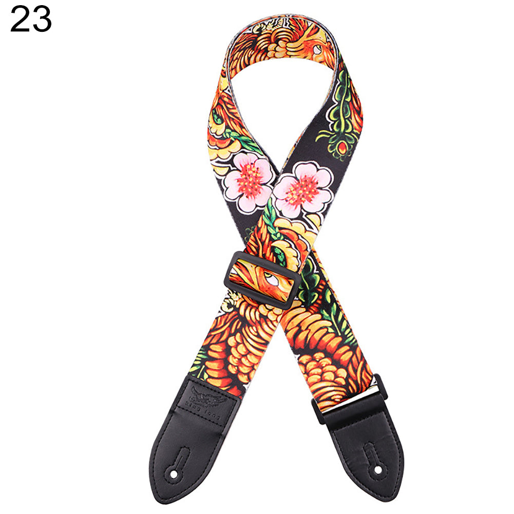 Fashion Printed Adjustable Faux Leather Acoustic Bass Guitar Anti-skid Strap Belt