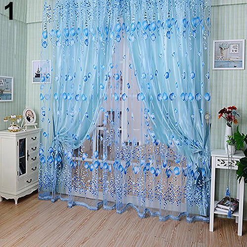 Romantic Floral Tulle Voile Room Divider Door Window Curtain Drape Panel Sheer
