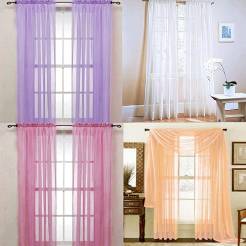 Glass Yarn Sheer Window Valance Curtain Pure Color Bedroom Home Wedding Decor
