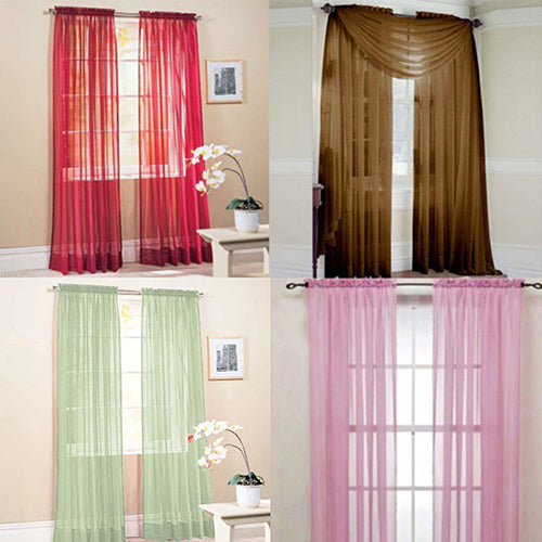Glass Yarn Sheer Window Valance Curtain Pure Color Bedroom Home Wedding Decor