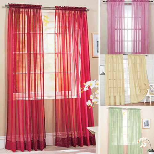 Glass Yarn Sheer Window Valance Curtain Pure Color Bedroom Home Wedding Decor