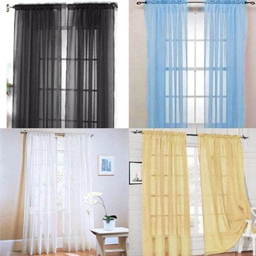 Glass Yarn Sheer Window Valance Curtain Pure Color Bedroom Home Wedding Decor
