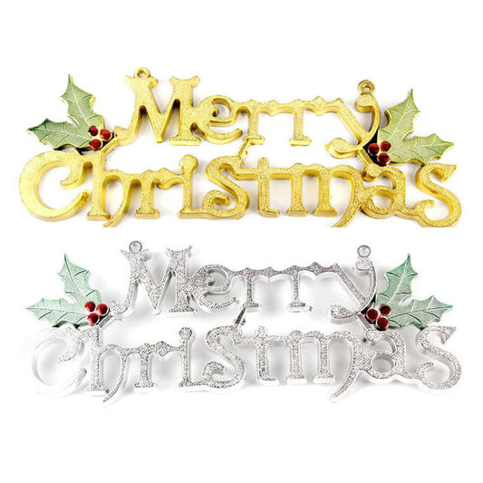 2Pcs Merry Christmas Door Tag Glitter Letter Xmas Party Ornament Festival Decor