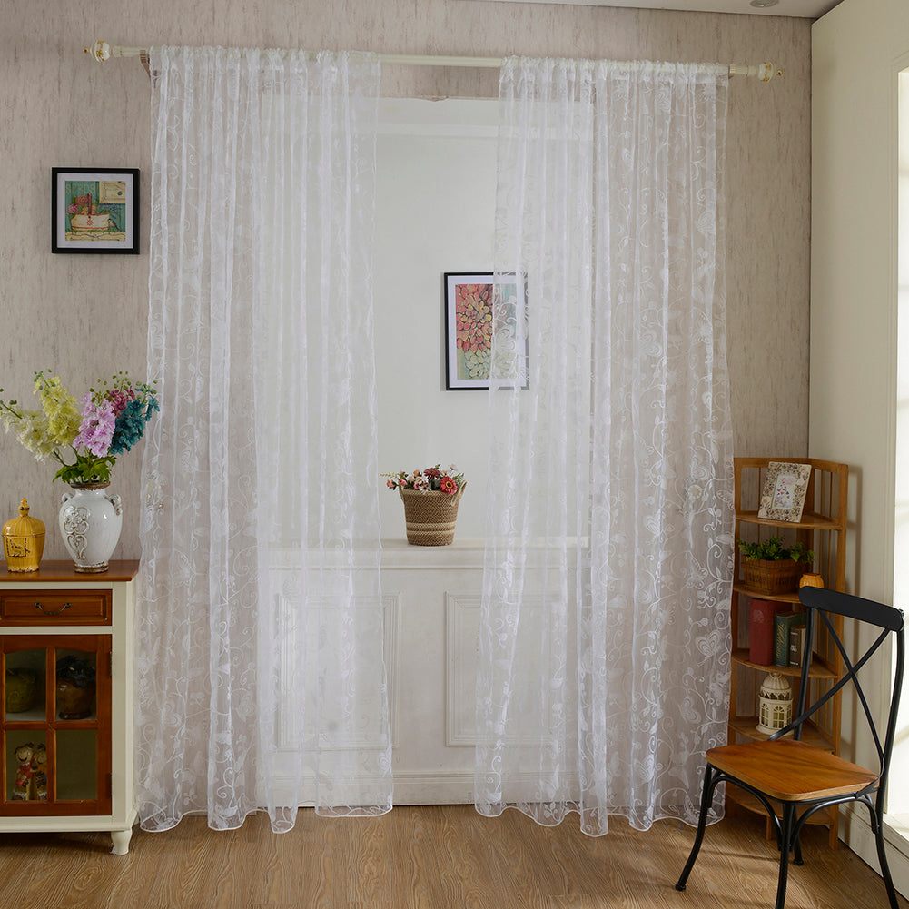 Fashion Butterfly Flower Tulle Voile Window Curtain Home Decor Drape Panel