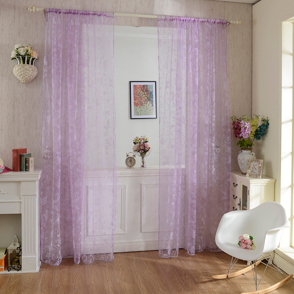 Fashion Butterfly Flower Tulle Voile Window Curtain Home Decor Drape Panel