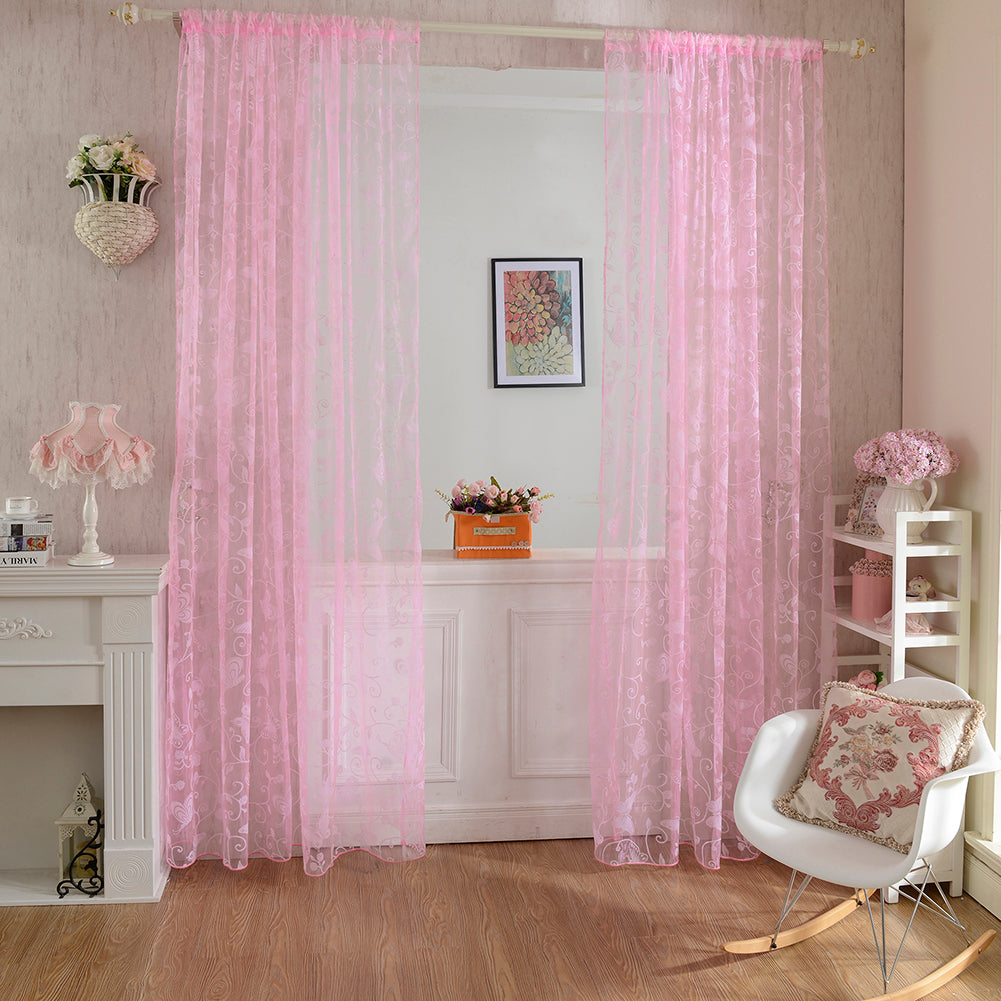 Fashion Butterfly Flower Tulle Voile Window Curtain Home Decor Drape Panel