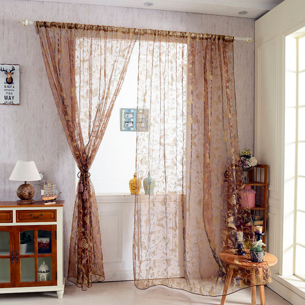 Fashion Butterfly Flower Tulle Voile Window Curtain Home Decor Drape Panel