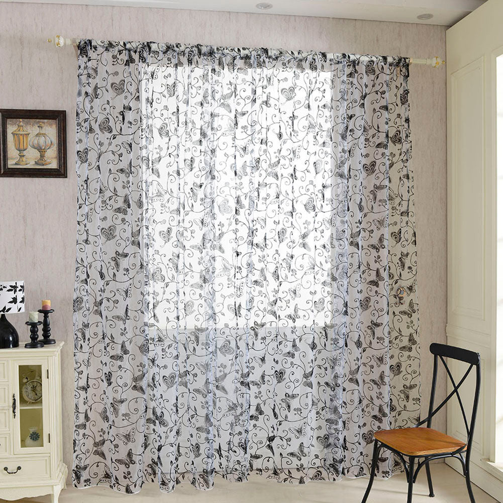 Fashion Butterfly Flower Tulle Voile Window Curtain Home Decor Drape Panel