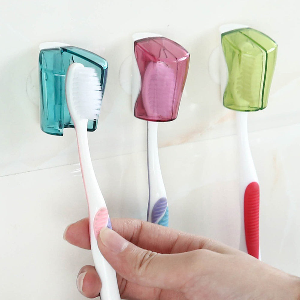 3Pcs Bathroom Wall Mount Suction Cup Toothbrush Holder Rack Dustproof Cap Cover