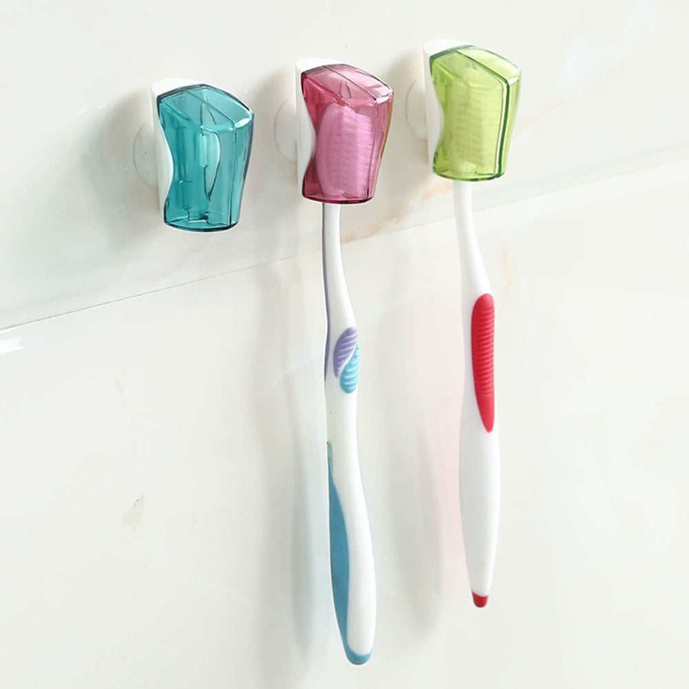 3Pcs Bathroom Wall Mount Suction Cup Toothbrush Holder Rack Dustproof Cap Cover