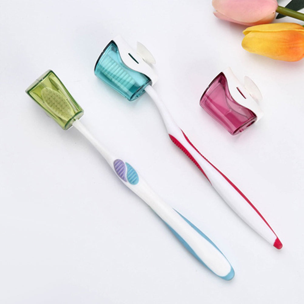 3Pcs Bathroom Wall Mount Suction Cup Toothbrush Holder Rack Dustproof Cap Cover
