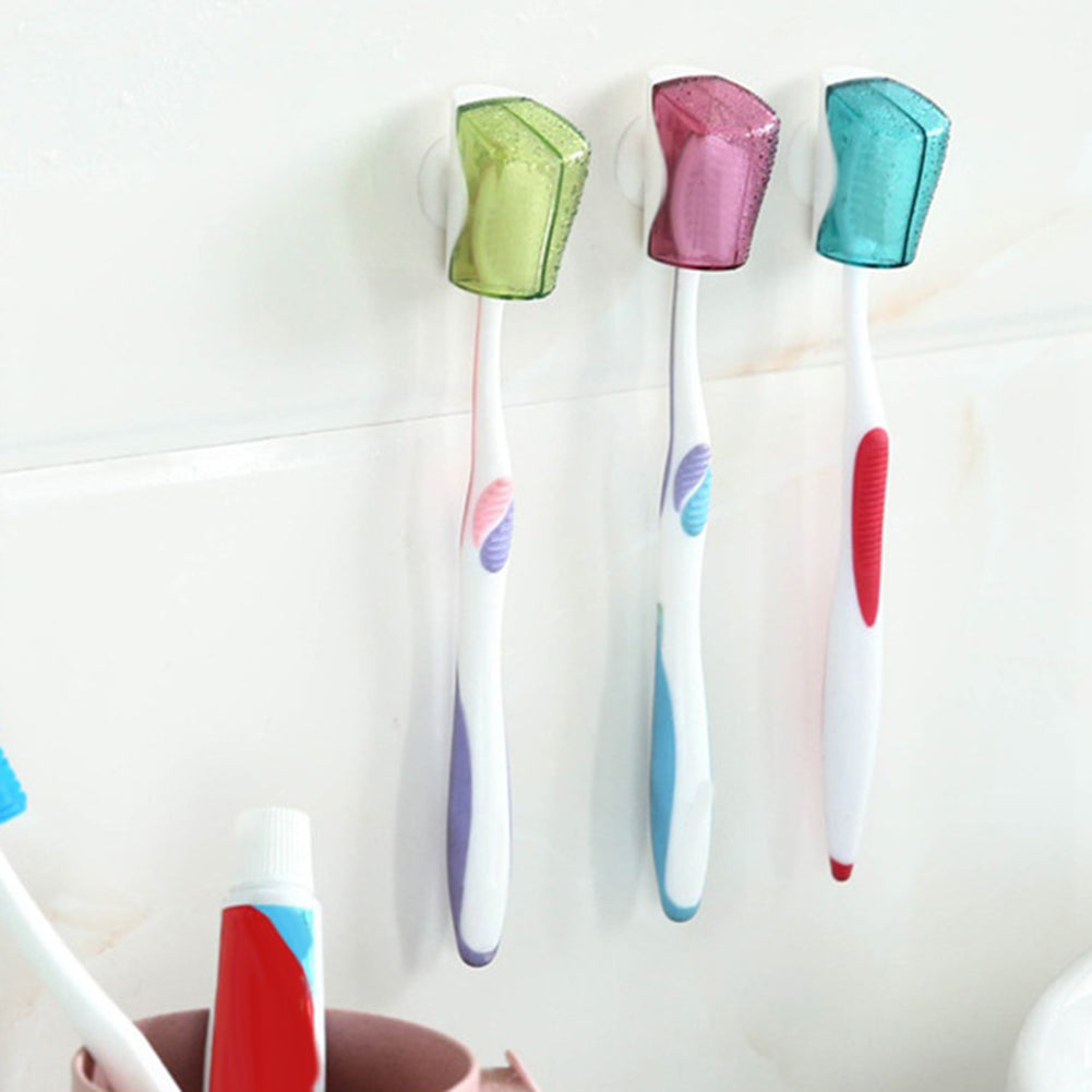 3Pcs Bathroom Wall Mount Suction Cup Toothbrush Holder Rack Dustproof Cap Cover