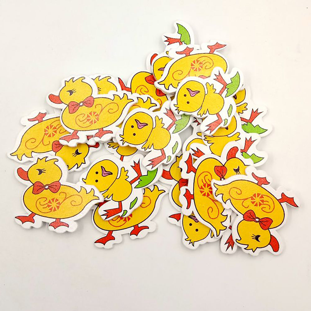 20 Pcs Wooden Cartoon Duck Chicks Shaped Sewing Art Buttons Scrapbook Craft