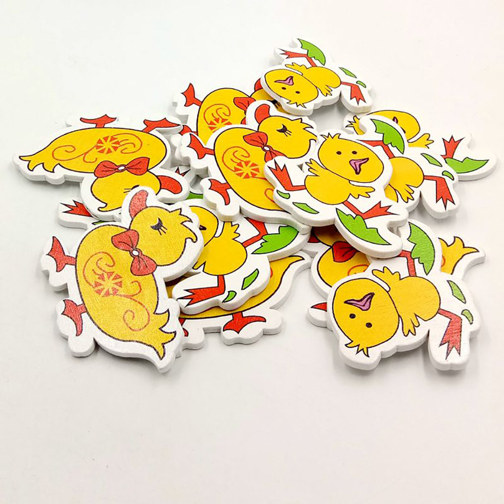 20 Pcs Wooden Cartoon Duck Chicks Shaped Sewing Art Buttons Scrapbook Craft