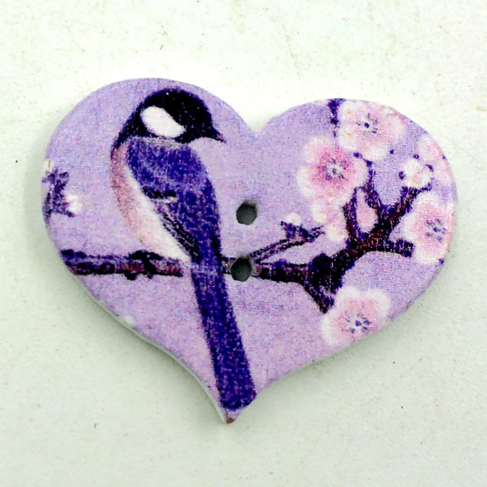 Vintage 50Pcs Bird Flower Heart Wooden Buttons DIY Scrapbooking Sewing Accessory