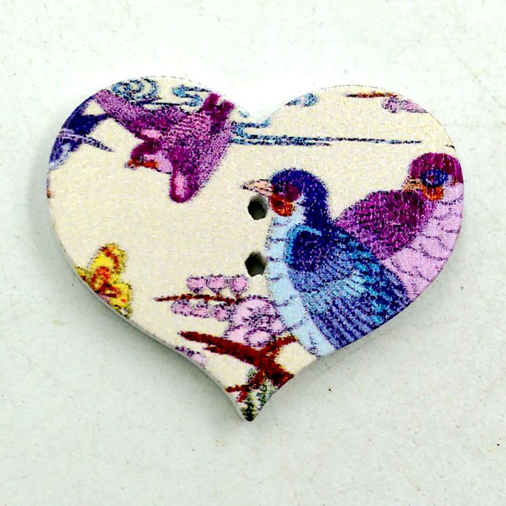 Vintage 50Pcs Bird Flower Heart Wooden Buttons DIY Scrapbooking Sewing Accessory