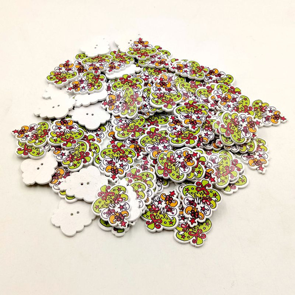 50Pcs Wooden 2 Holes Cute Christmas Tree Buttons Sewing Scrapbooking DIY Craft
