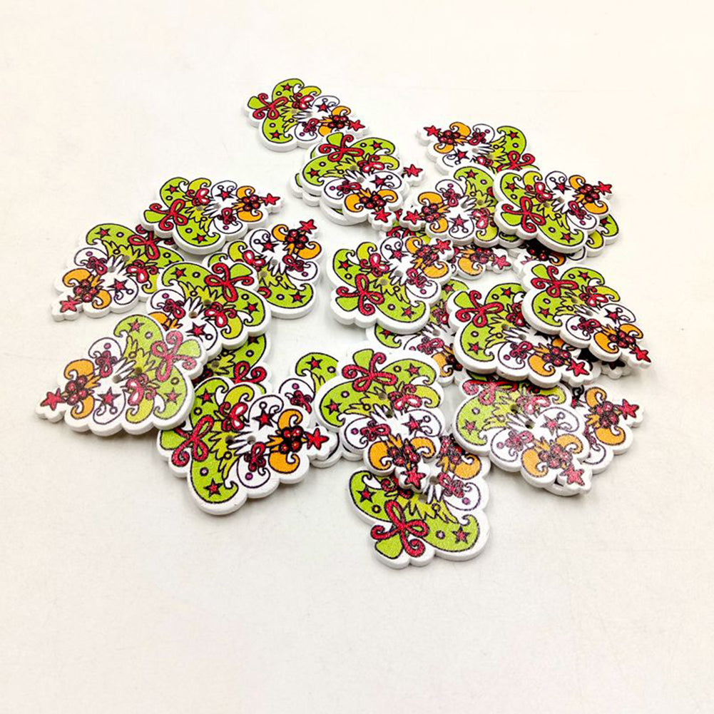 50Pcs Wooden 2 Holes Cute Christmas Tree Buttons Sewing Scrapbooking DIY Craft