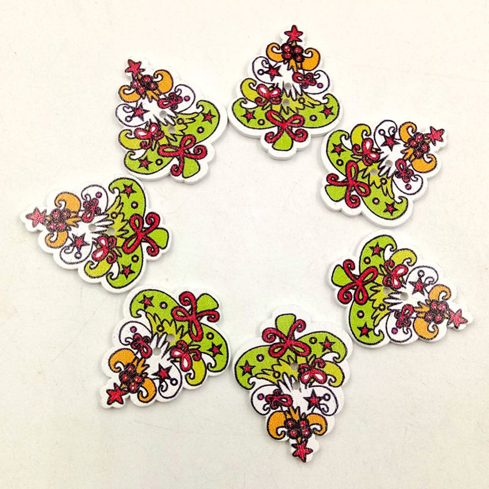 50Pcs Wooden 2 Holes Cute Christmas Tree Buttons Sewing Scrapbooking DIY Craft