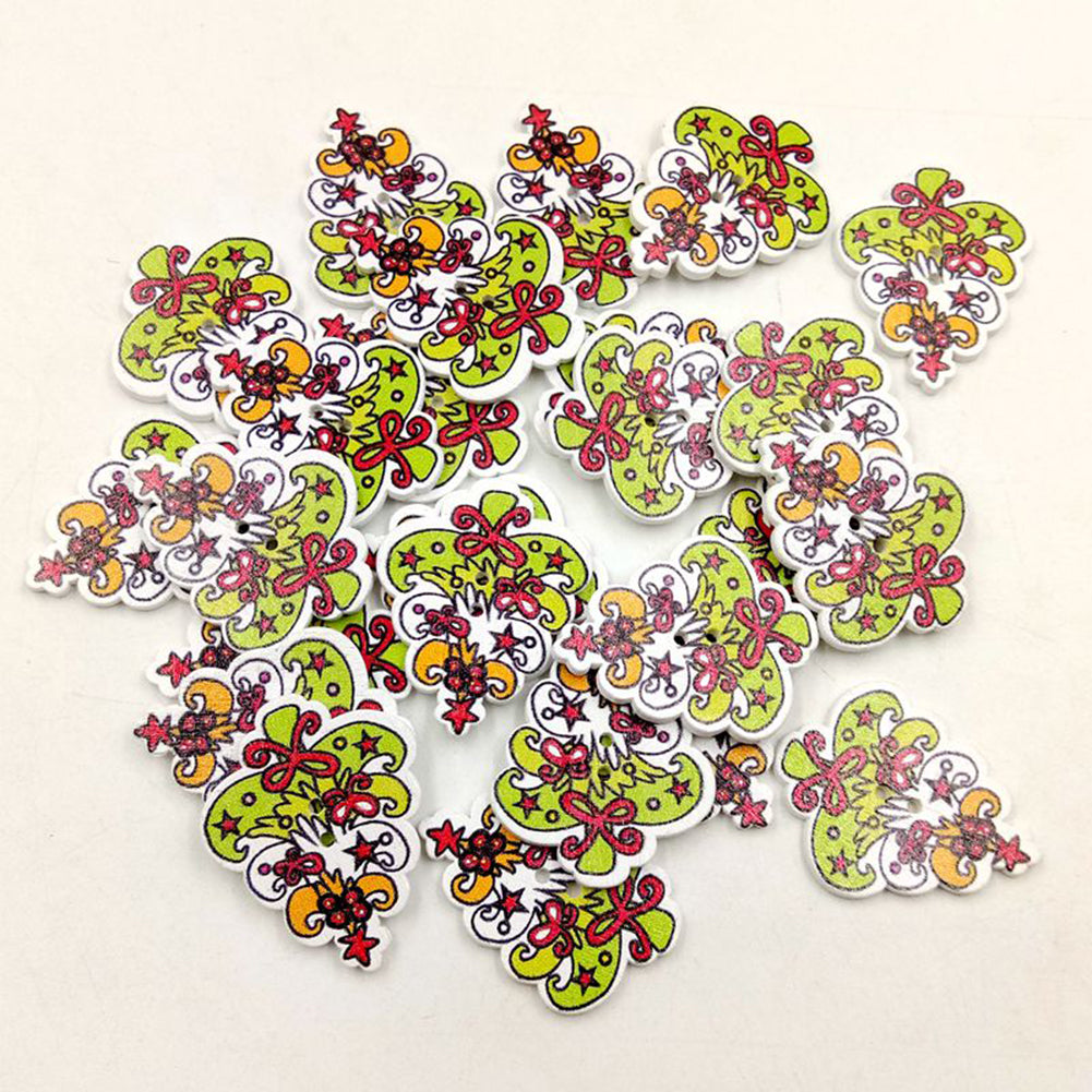 50Pcs Wooden 2 Holes Cute Christmas Tree Buttons Sewing Scrapbooking DIY Craft