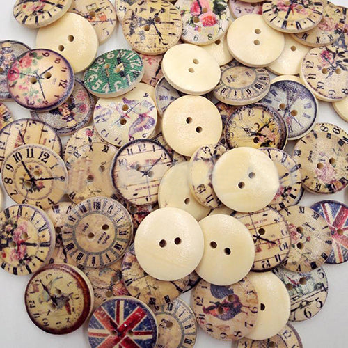 50 Pcs Vintage Wooden Buttons Round 2-Holes Sewing Scrapbooking DIY 20mm