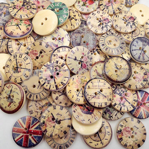 50 Pcs Vintage Wooden Buttons Round 2-Holes Sewing Scrapbooking DIY 20mm
