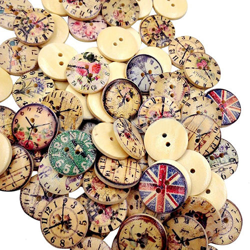50 Pcs Vintage Wooden Buttons Round 2-Holes Sewing Scrapbooking DIY 20mm