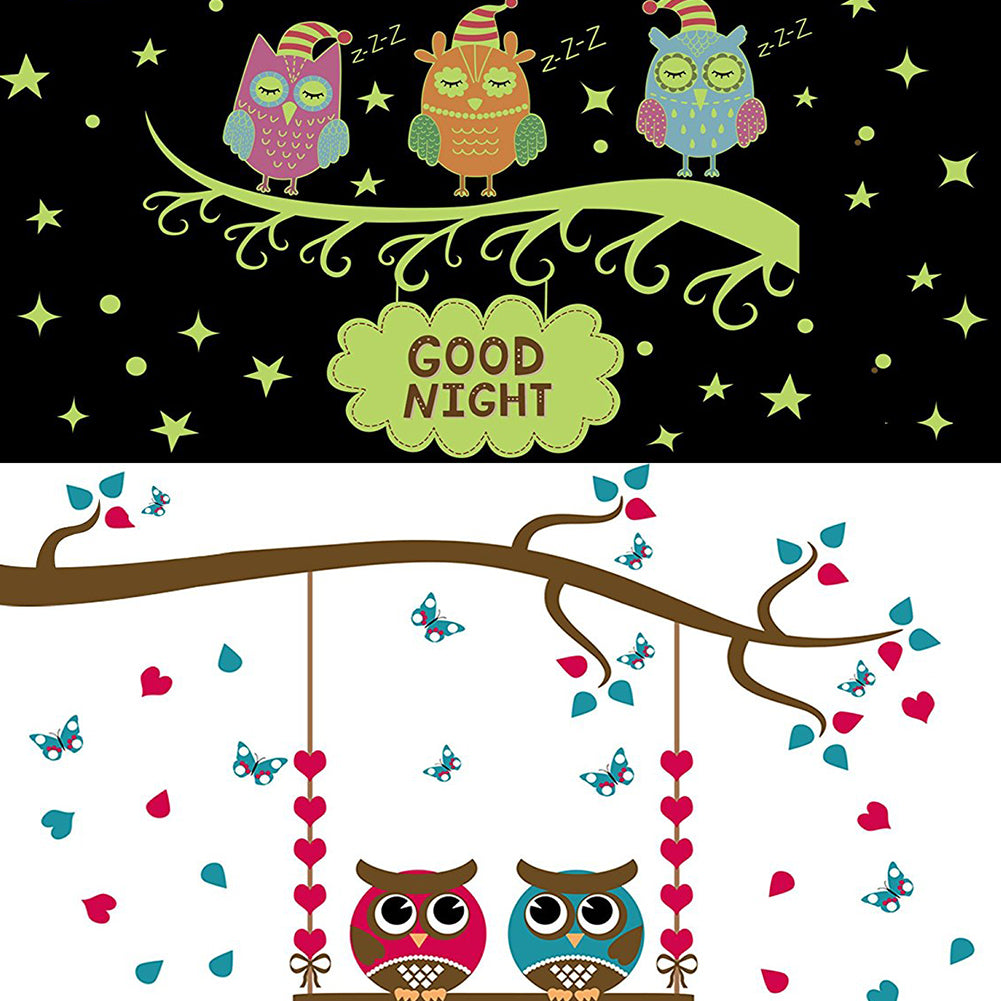 Removable Lovely Owl Wall Sticker Luminous Decals Kids Room Art Decor Gift
