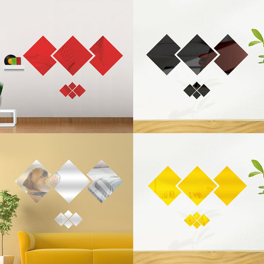 Square Shape Acrylic Mirror Effect Wall Sticker TV Background Living Room Decor