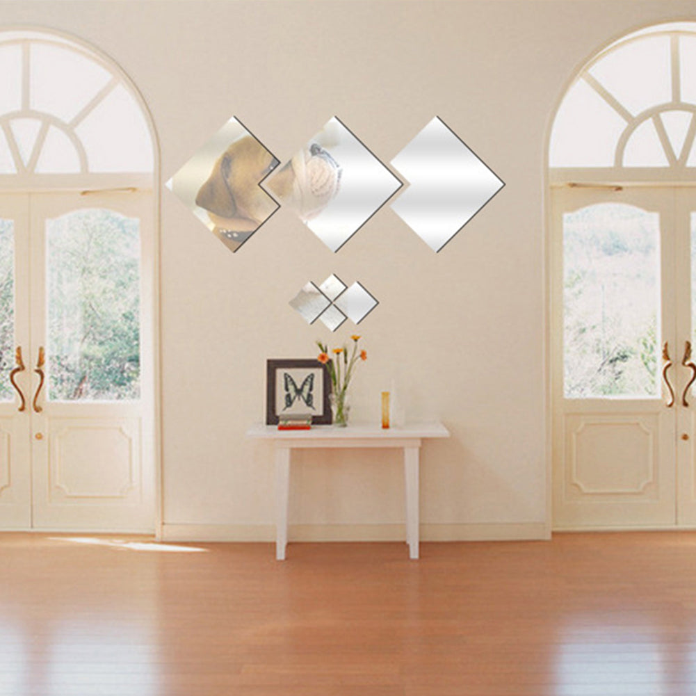 Square Shape Acrylic Mirror Effect Wall Sticker TV Background Living Room Decor