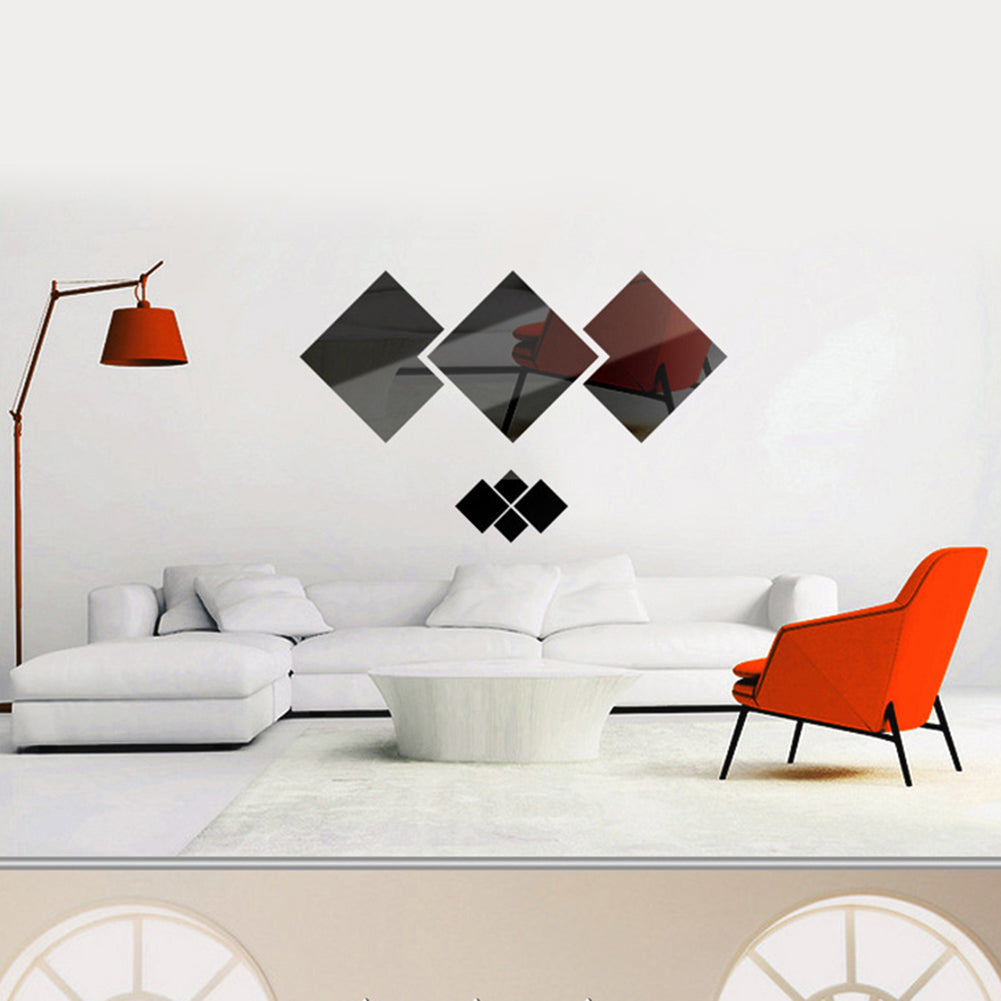 Square Shape Acrylic Mirror Effect Wall Sticker TV Background Living Room Decor