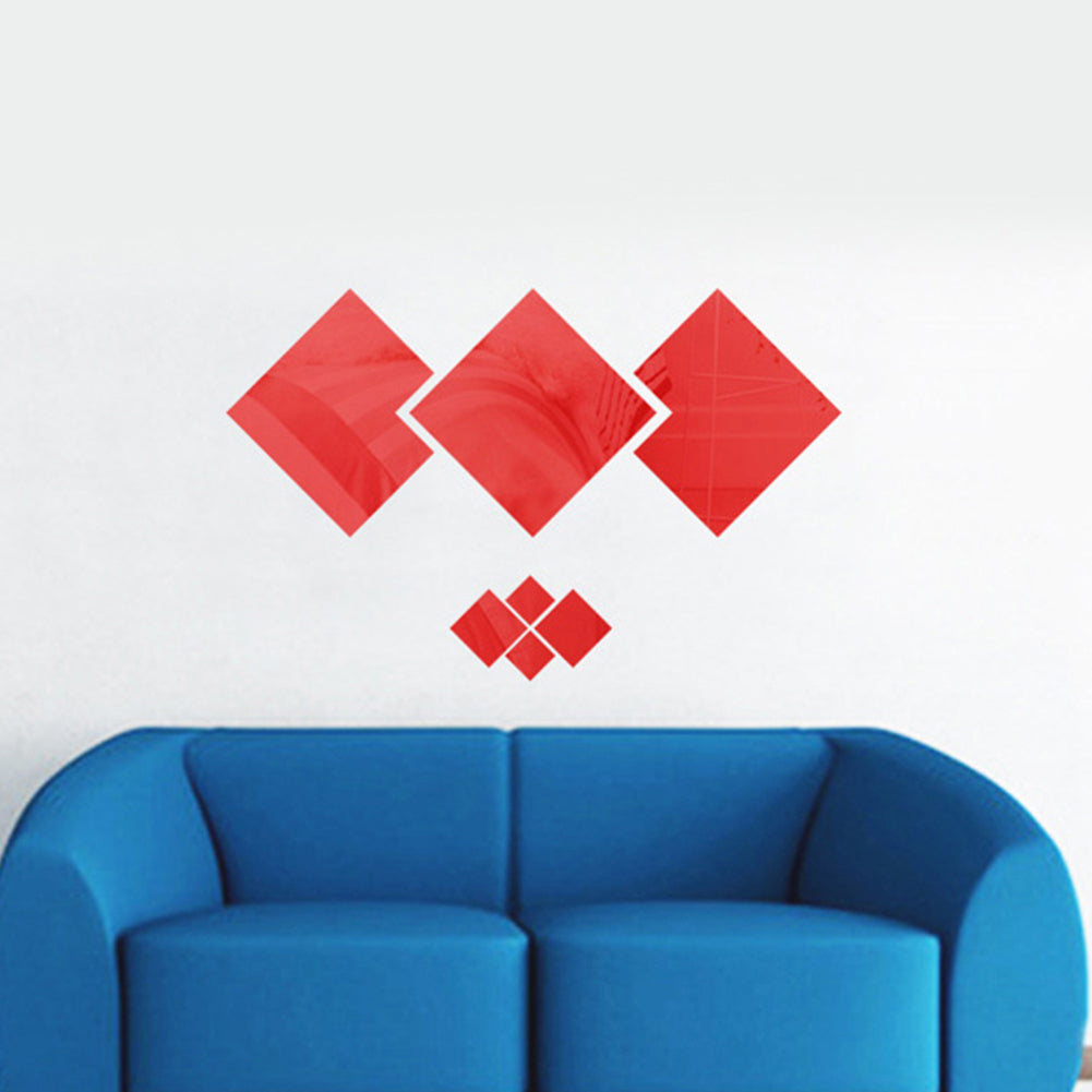 Square Shape Acrylic Mirror Effect Wall Sticker TV Background Living Room Decor