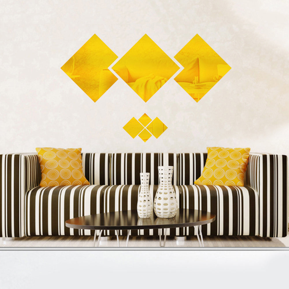Square Shape Acrylic Mirror Effect Wall Sticker TV Background Living Room Decor
