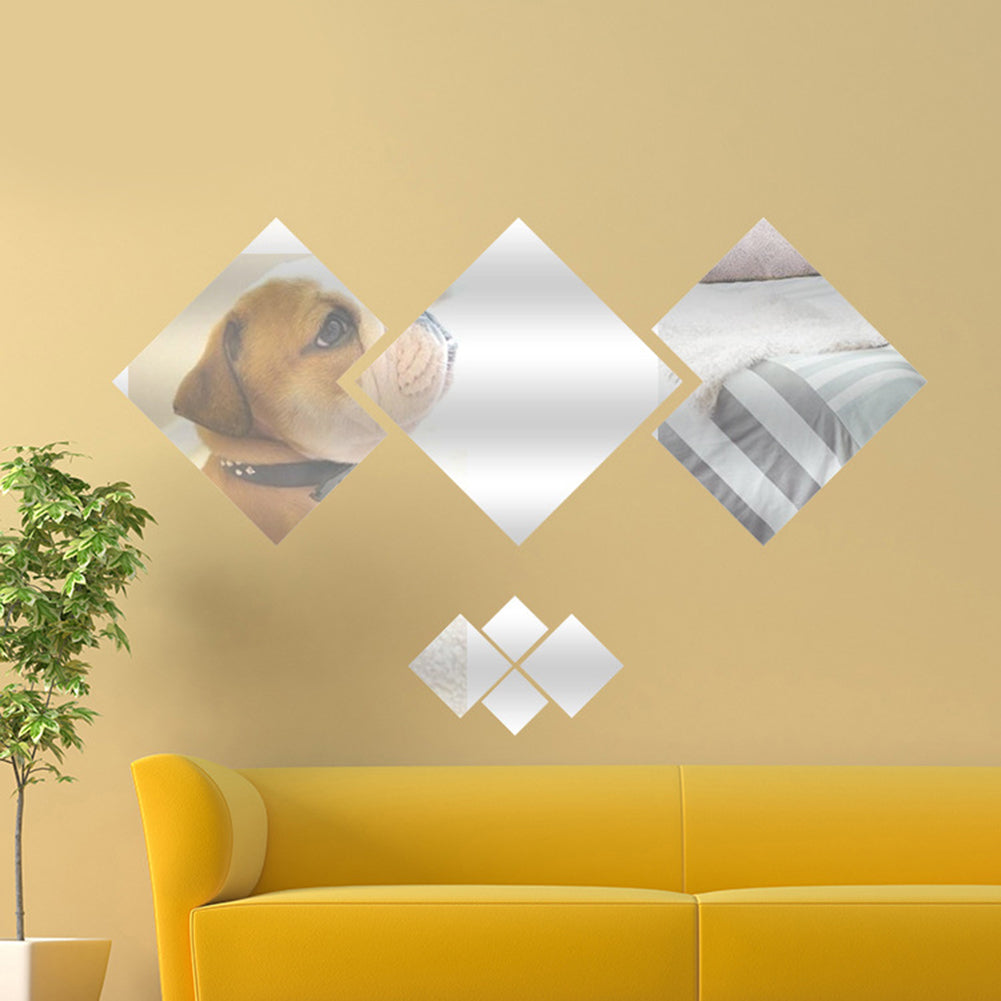 Square Shape Acrylic Mirror Effect Wall Sticker TV Background Living Room Decor