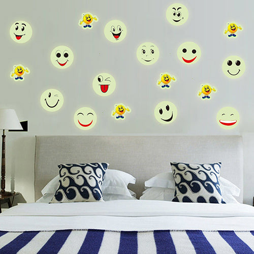 Removable Smiley Face Emoji Wall Sticker Luminous Decals Kids Room Art Decor