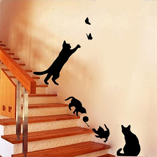 Cats Street Lamp Butterflies Flower Vase Home Room Wall Art Decal Mural Sticker
