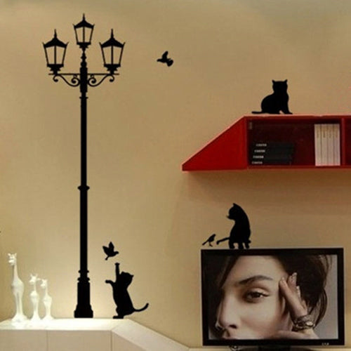 Cats Street Lamp Butterflies Flower Vase Home Room Wall Art Decal Mural Sticker