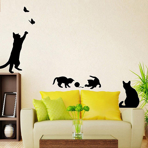 Cats Street Lamp Butterflies Flower Vase Home Room Wall Art Decal Mural Sticker