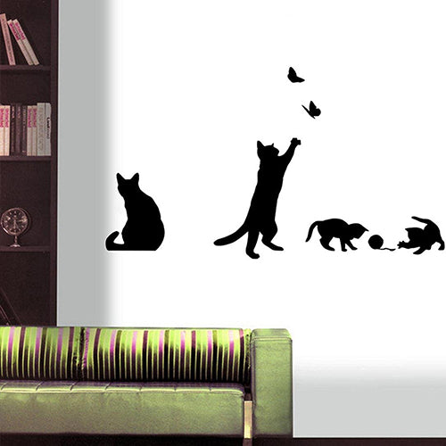 Cats Street Lamp Butterflies Flower Vase Home Room Wall Art Decal Mural Sticker