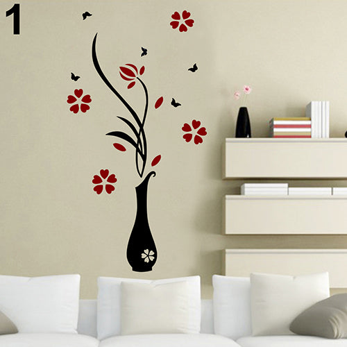 Cats Street Lamp Butterflies Flower Vase Home Room Wall Art Decal Mural Sticker