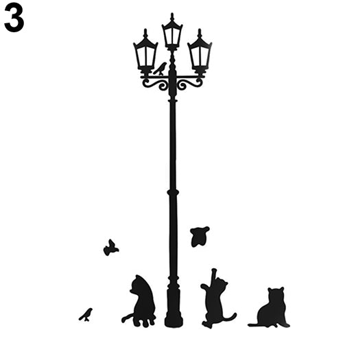 Cats Street Lamp Butterflies Flower Vase Home Room Wall Art Decal Mural Sticker