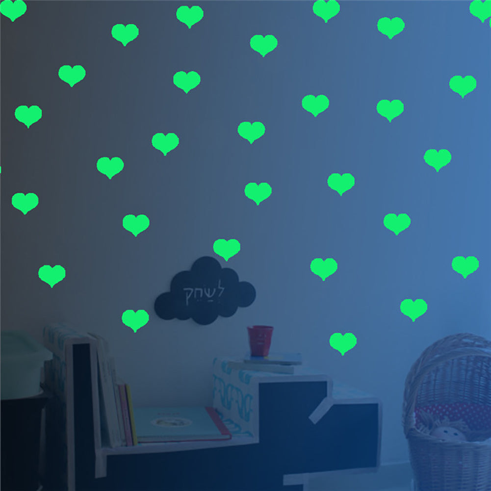 18Pcs Luminous Glow Hollow Out Love Heart Decals Home Decor Wall Stickers