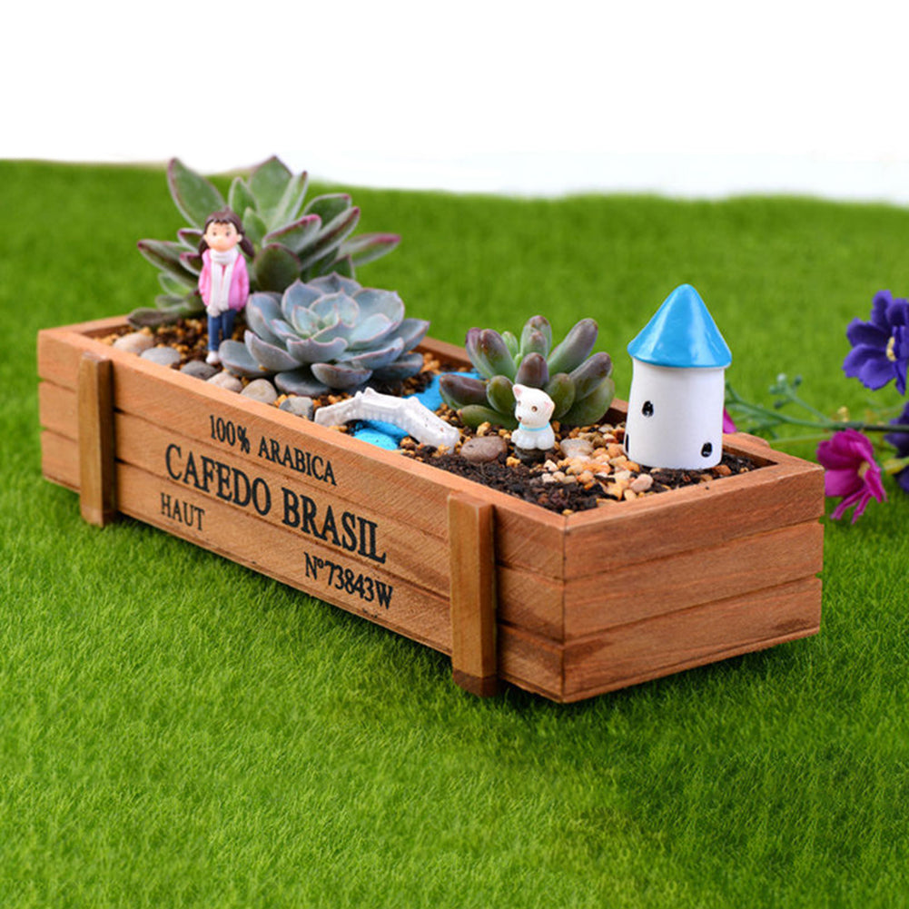 Wood Planter Box Garden Yard Rectangle Flower Succulent Container Plant Pot