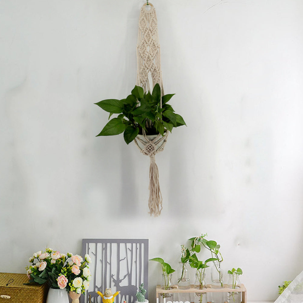 Handmade Indoor Balcony Garden Flower Pot Bonsai Hanging Rope Basket Wall Decor