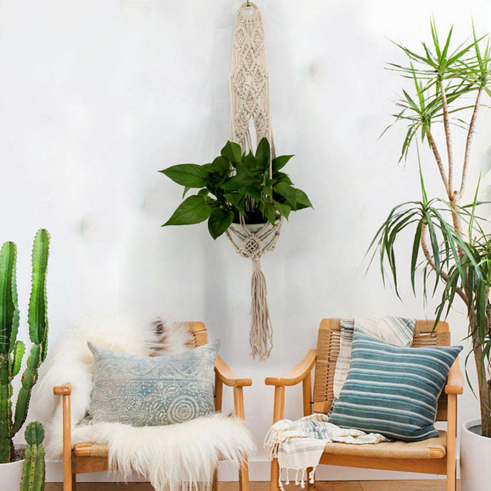 Handmade Indoor Balcony Garden Flower Pot Bonsai Hanging Rope Basket Wall Decor